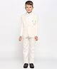 KIDS ISLAND Full Sleeves Floral & Sequin Embroidered Blazer With Solid Shirt Pant Waistcoat & Bow - Cream