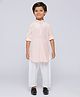 KIDS ISLAND Velvet Full Sleeves Self Designed Kurta Pyjama Set - Peach