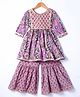 Ridokidz Full Sleeves Floral Printed Lace Embellished Kurta With Sharara Set - Purple