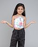 Taffykids Satin Sleeveless Floral Printed Crop Top - White & Multi Colour