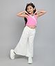 Taffykids Halter Mirror Embellished Wrap Crop Top With Sequin Detailed Palazzo Set - Pink & White