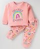 Smarty Girls Cotton Knit Full Sleeves T-Shirt & Lounge Pants Set With Text & Rainbow Print - Baby Pink