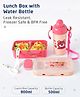 ZOE Portable Lunch Box with Bottle Set Bear Print|BPA Free|Leak Resistant|Freezer Safe|Removable Section compartment,1 Dip container,1 Spoon,1 fork and water bottle|800ml+500ml|Perfect for School Kids & Outdoors|Baby Pink