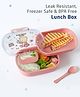 ZOE Leak Proof & Freezer Safe Lunch Box with Bear Print|BPA Free|Leak Resistant|Freezer Safe|Double Layer 2 Compartments, 1 Spoon|1040ML|Perfect for School Kids & Outdoors|Pink