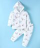 Doreme Full Sleeves Hooded Front Open Nightwear Suits Co-Ord Set With Animals Print - White