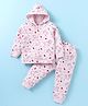 Doreme Knit full Sleeves Hooded Front Open Nightwear Suit Co-Ord Set with Unicorn Print - Pink