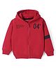 Doreme Fleece Knit Full Sleeves Hooded Sweatjacket Text Print - Red