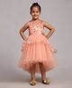 Toy Balloon Kids Net Sleeveless Sequins Embellished & Floral Embroidered High Low Dress - Dusty Rose