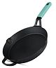 Bergner Elements Pre-Seasoned Cast Iron Frypan, 26 cm, Induction Friendly, Teal Blue