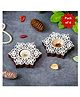 eCraftIndia 6 Pieces Brown & White Wooden Floral Block Decorative Tea Light Candle Holders