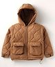 Little Kangaroos Knit Full Sleeves Hooded Padded Jacket With Quilted Design - Tan