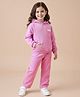 Little Kangaroos Fleece Knit Full Sleeves Winter Wear Suit with Patch Detailing & Kangaroo Pockets - Pink