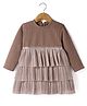 Little Kangaroos Cotton Knit Full Sleeves Shimmered Winter Frock - Tan