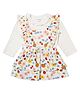 My Milestones Cotton Fruits Printed Pinafore Dress With Full Sleeves Solid Tee Set - Off White