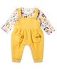My Milestones 100% Cotton Pockets & Bow Applique Detailed Quilted Dungaree With Full Sleeves Floral Printed Tee Set - Ecru & Yellow