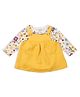 My Milestones 100% Cotton Quilted Dungaree Dress With Full Sleeves Floral Printed Tee Set - Ecru & Yellow