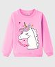 KUCHIPOO Fleece Full Sleeves Unicorn Printed Sweatshirt - Pink