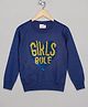 The Sandbox Clothing Co Cotton Full Sleeves Girls Rule Text & Heart Sequins Embellished Designed Sweatshirt - Navy Blue