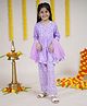 Kiddopanti Three Fourth Sleeves Lace & Pearls Embellished Self Designed Kurta With Sharara & Dupatta Set - Lilac