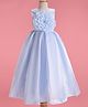 Bluebell Tissue Woven Sleeveless Party Gown With Floral Corsage - Blue