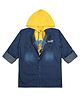 CAVIO Full Sleeves Destination Text Printed Denim Shirt & Hooded Tee - Yellow
