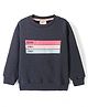Lazy Bones Fleece Knit Full Sleeves Sweatshirt With Text Print - Navy Blue