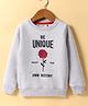 Lazy Bones Fleece Knit Full Sleeves Sweatshirt With Floral & Text Print - Light Grey