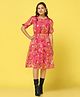 Fashion Dream Georgette Half Sleeves Floral Printed & Foil Printed Dress With Belt - Pink