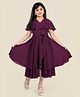 Fashion Dream Georgette Half Sleeves Solid Overlapped Dress - Wine