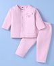 Simply Cotton Knit Full Sleeves Front Open Winter Night Suit With Bear Applique - Baby Pink