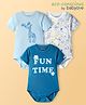 Babyoye Interlock Knit Half Sleeves Onesies With Text & Animal Print Pack of 3 - Blue White & Light Blue