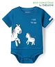 Babyoye 100% Organic Cotton Knit  Half Sleeves Onesie with Zebra Print - Blue