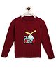 MayRa Knits Full Sleeves Hand Knitted Helicopter Designed Crochet Sweater - Red