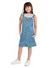 Olele Cotton Denim Sleeveless Solid Dungaree Dress - Blue
