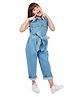 Olele Cotton Denim Sleeveless Solid Jumpsuit - Blue