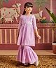 MASTARANG Cotton Lurex Three Fourth Sleeves Floral Swirl Embroidered Mock Jacket Frock Style Kurta With Palazzo - Lavender