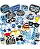 WOBBOX Second Birthday Photo Booth Party Props, 2nd Birthday Decorations for Boys, Kids Birthday Party Decoration Items Blue (Pack of 24 Pcs)