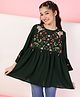 ISHTI Rayon Three Fourth Bell Sleeves Floral Embroidered Top - Dark Green