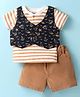 Wonderchild Half Sleeves Striped Tee With Anchor Printed Jacket & Shorts - Beige