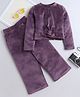 Aww Hunnie Velvet Full Sleeves Solid Crop Top & Pajama Set - Purple