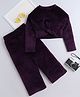 Aww Hunnie Velvet Full Sleeves Solid Crop Top & Pajama Set - Purple