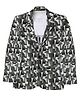CAVIO Full Sleeves Abstract Printed Blazer With Text Printed Tee Set - Dark Grey