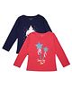 Plum Tree Pack Of 2 Cotton Full Sleeves Hi Winter Text & Star Stick Glitter Printed Tees - Red & Navy Blue
