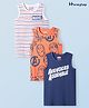 Honeyhap Marvel Single Jersey Sleeveless Vests with Stripes & Avengers Graphic Pack Of 3 - Orange & Blue