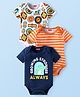 Babyhug Interlock Knit Half Sleeves Onesies With Animal & Text Print Pack of 3 - Navy Blue Orange & White