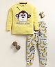 Little Marine Cotton Kint Full Sleeves Monkey Printed Night Suit - Yellow