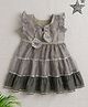 The Magic Wand Chanderi Frill Sleeves Lace Embellished & Tassel Detailed Tiered Ethnic Dress - Grey