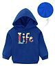 KAVEE Full Sleeves Life Text Printed Hooded Sweatshirt - Royal Blue