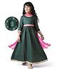 EARTHY TOUCH Single Jersey Knit Three Fourth Sleeves Ethnic Dress with Floral Foil Print Lace Detailing & Dupatta  - Dark Green