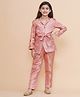 Piccolo Brocade Full Sleeves Floral Foil Printed Blazer & Pant With Belt Set - Peach